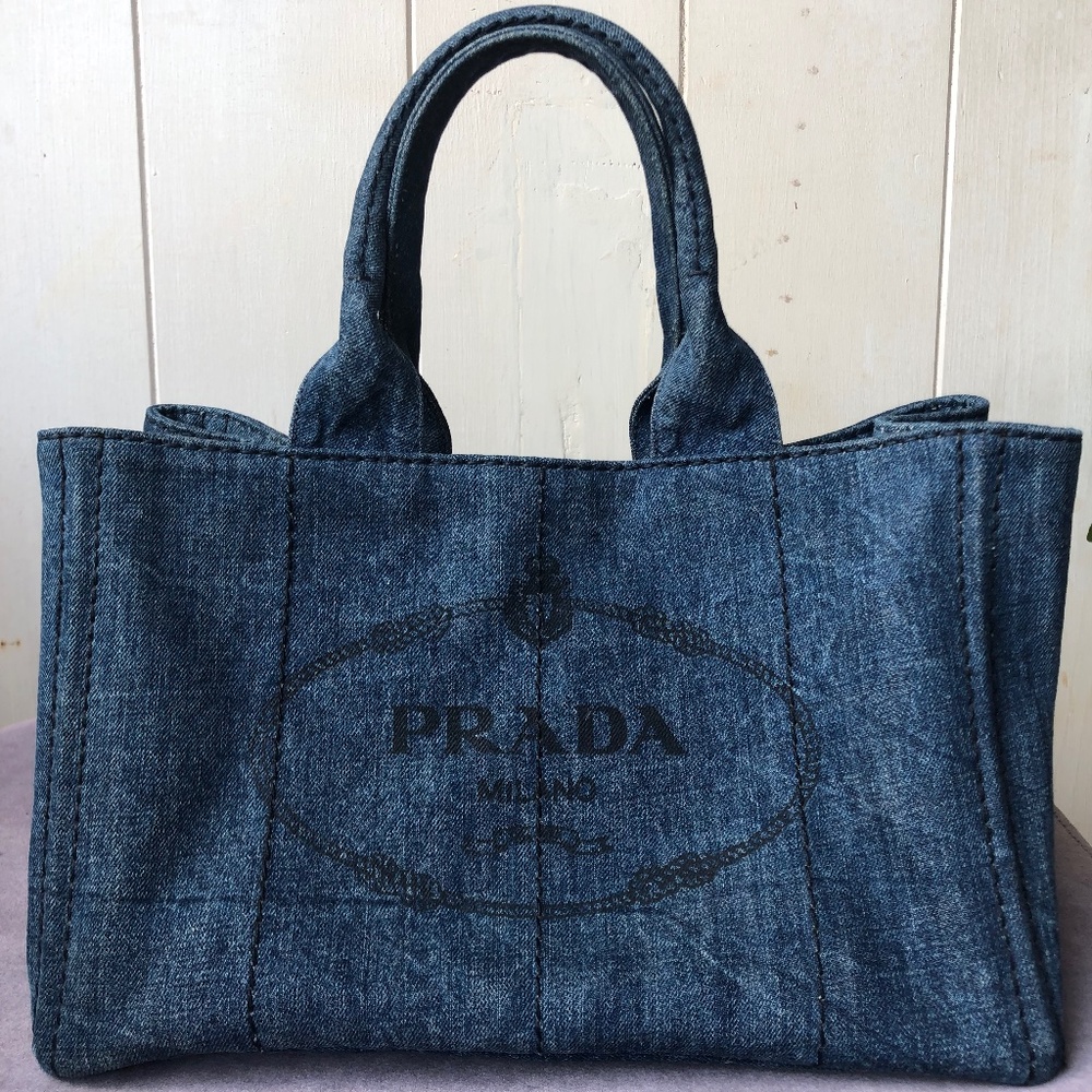 PRADA canapa convas tote hand bag - denim blue